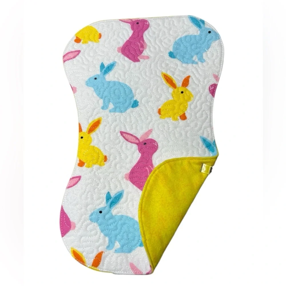 Hand Crafted Burp Cloth Easter Bunny Flannel Contoured Padded Reversible Quilted